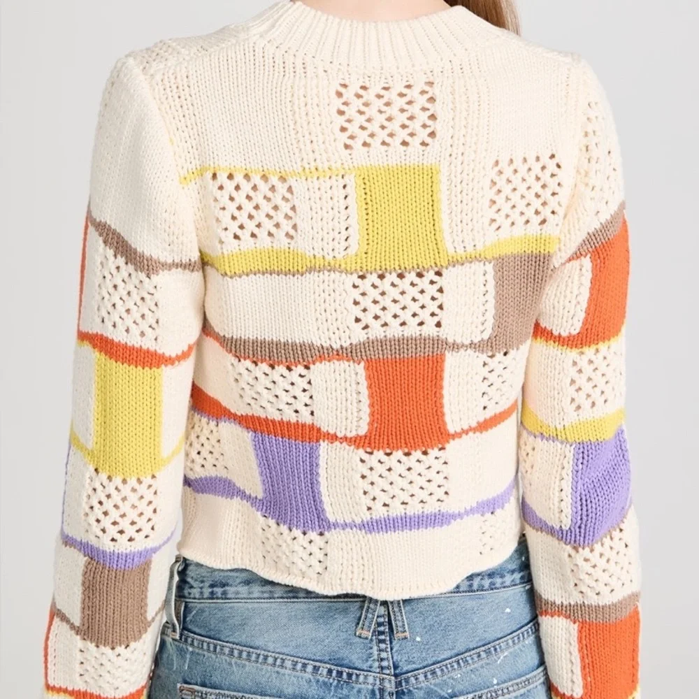Line & Dot Adored Crochet Patchwork Open Knit Cropped Sweater Small - Picture 3 of 10